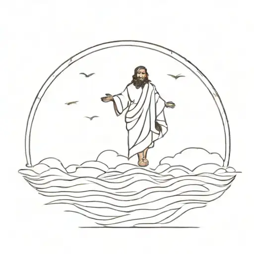 A minimalist design of Jesus walking on water tattoo design idea