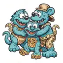 Cookie Monster, Stitch and Mickey Mouse in a hug each other tattoo design idea