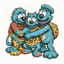 Cookie Monster, Stitch and Mickey Mouse in a hug each other tattoo design idea