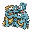 Cookie Monster, Stitch and Mickey Mouse in a hug each other tattoo design idea