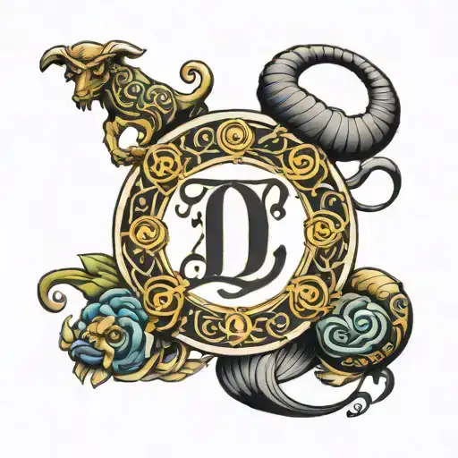 Letter D with Taurus and Libra zodiac sign tattoo design idea