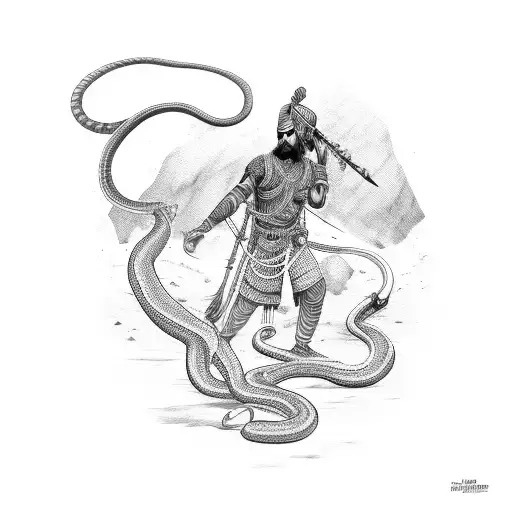 An Indian warrior holding a book of rock song lyrics, with a snake wrapped around his arm tattoo design idea