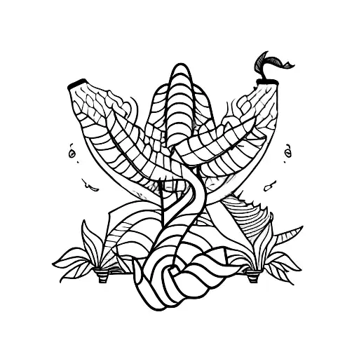 Banana tree tattoo inside a square, with the One Piece straw hat on one of the branches of the tree tattoo design idea