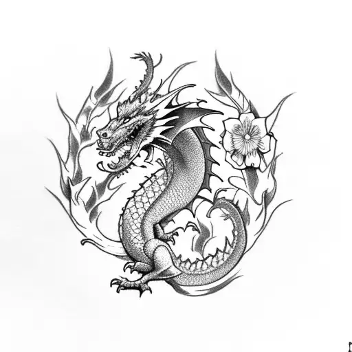 a dragon build from flowers. tattoo for a sleeve, dragon is made of flowers, so when you see from far it are flowers  tattoo design idea