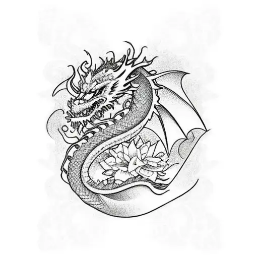 a dragon build from flowers. tattoo for a sleeve, dragon is made of flowers, so when you see from far it are flowers  tattoo design idea