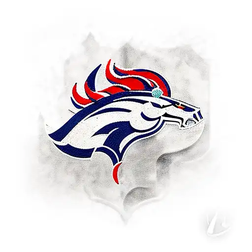 A traditional style tattoo of the Denver Broncos logo with a gaming controller integrated into the design tattoo design idea