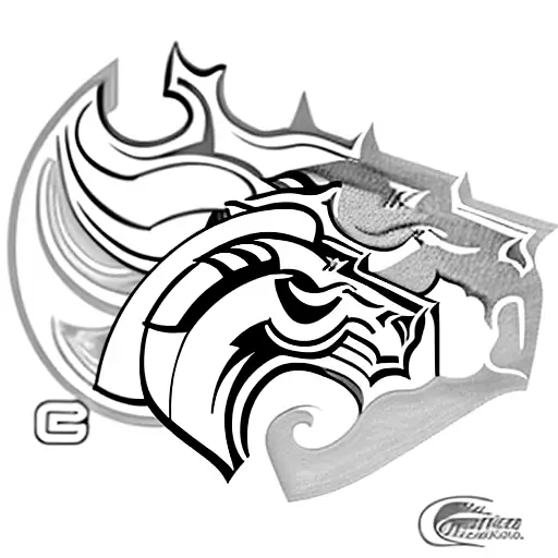 A traditional style tattoo of the Denver Broncos logo with a gaming controller integrated into the design tattoo design idea