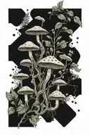 dopamine molecule with forest plants and foliage, mushrooms  tattoo design idea