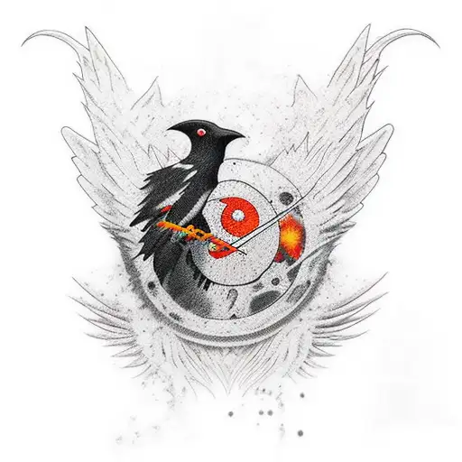 itachi sharigan raven in patch work tattoo design idea