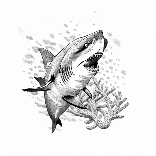 shark with coral reef tattoo design idea