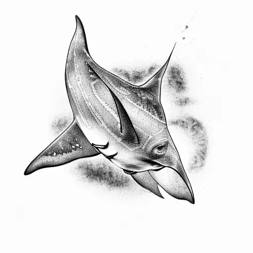 black and grey manta ray photorealistic tattoo design idea