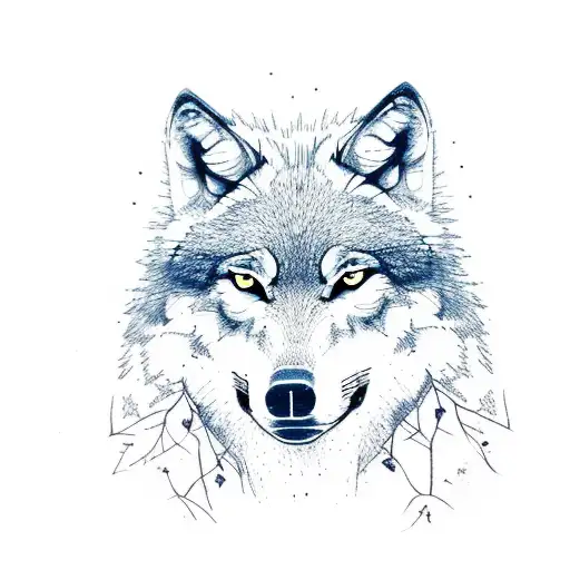 Wolf in forest tattoo design idea