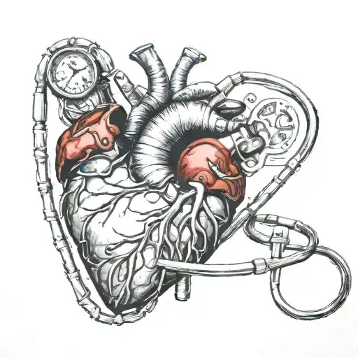 An anatomical heart with a stethoscope wrapped around it tattoo design idea