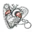 An anatomical heart with a stethoscope wrapped around it tattoo design idea