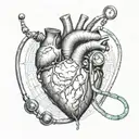 An anatomical heart with a stethoscope wrapped around it tattoo design idea