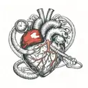 An anatomical heart with a stethoscope wrapped around it tattoo design idea