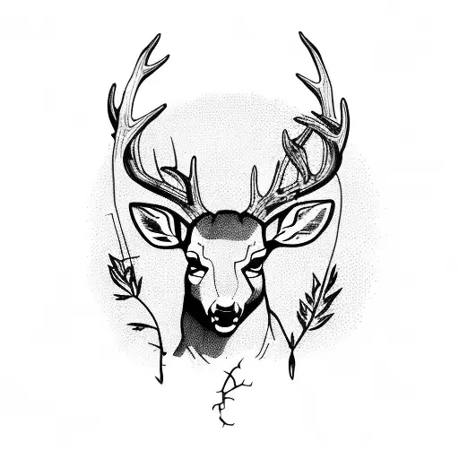 deer head, fishing, vines, cross, bow hunting, ankle tattoo design idea