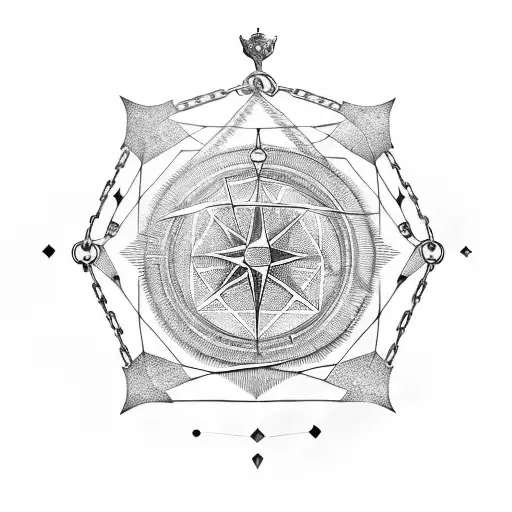chains around astrolabe tattoo design idea