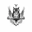 gothic owl flying graveyard background tattoo design idea