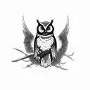 gothic owl flying graveyard background tattoo design idea