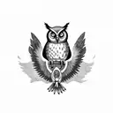 gothic owl flying graveyard background tattoo design idea