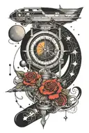 interstellar and inside the black and travel and  tattoo design idea