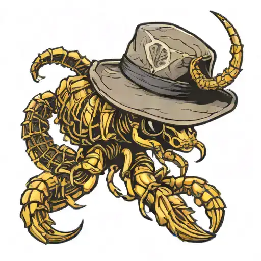 anatomically correct scorpion wearing a bucket hat tattoo design idea