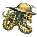 anatomically correct scorpion wearing a bucket hat tattoo design idea