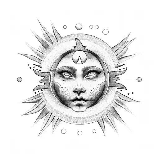 sun and moon with angels  tattoo design idea
