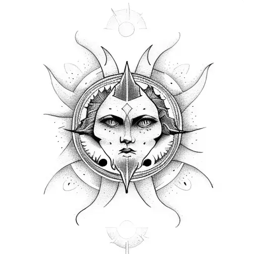 sun and moon and angels  tattoo design idea