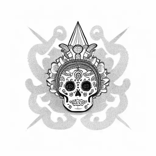 catrina with azteca crown tattoo design idea
