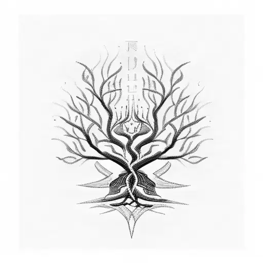 A mesmerizing blackwork design featuring the burning bush intertwined with biblical scriptures tattoo design idea