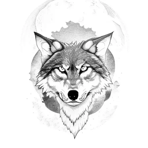 A lone wolf standing on a cliff, howling at the moon tattoo design idea