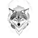 A lone wolf standing on a cliff, howling at the moon tattoo design idea