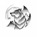 A lone wolf standing on a cliff, howling at the moon tattoo design idea