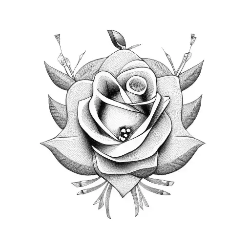 Seringa flowers intertwined with a pattern made of scissors, needles, and buttons tattoo design idea