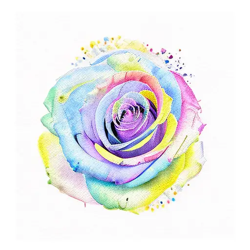 Watercolor roses flower with colors pink, yellow, BLUE, red, violet tattoo design idea