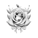 Seringa flowers intertwined with a pattern made of scissors, needles, and buttons tattoo design idea