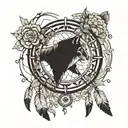 dream catcher with the image of a lioness and the names of children Evgeniy Alexander Ulyana tattoo design idea