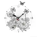 broken clock with flowers and butterflies tattoo design idea