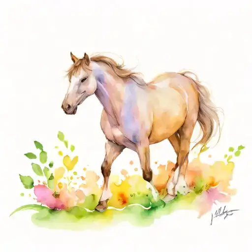 sunshine, budding sprout, horse running tattoo design idea