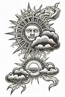 sun bursting through dark clouds tattoo design idea