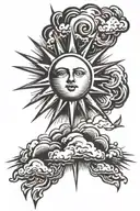 sun bursting through dark clouds tattoo design idea