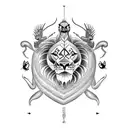 totem pole with lion cub, black widow spider, butterfly, mouse, and orca.  tattoo design idea