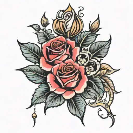 roses, god, pray hands tattoo design idea