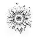 Sunflower with butterflies  tattoo design idea