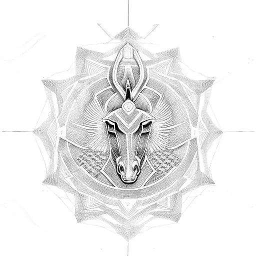 A geometric pattern inspired by Greek architecture with a hidden Pegasus silhouette tattoo design idea