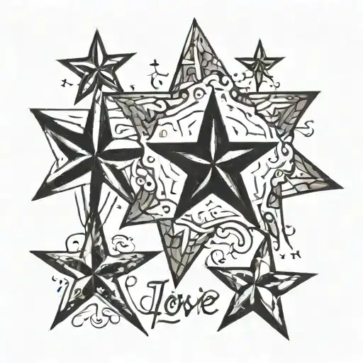 black, fine line, unconditional love, three stars tattoo design idea