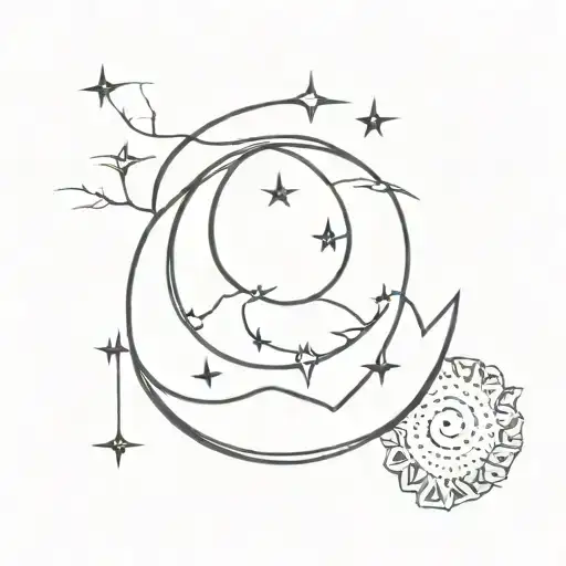 sabr with moon merging together tattoo design idea