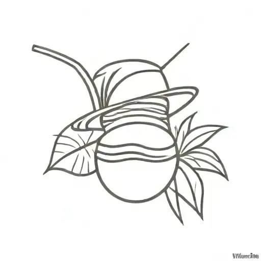 rice hat, coconut with straw and lotus leaf tattoo design idea
